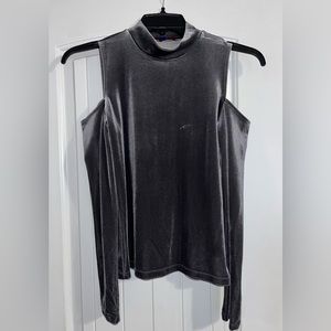 Velvet Dark Grey Cold-Shoulder Turtleneck Top